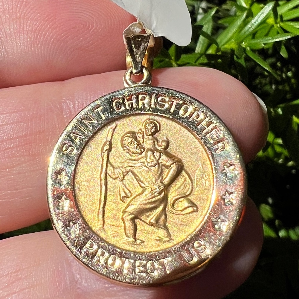 SOLID 14K YELLOW GOLD LARGE SAINT CHRISTOPHER PENDANT NECKLACE CHARM BNWT